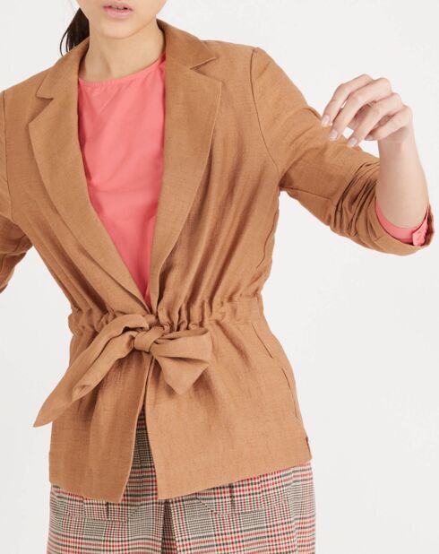 Giacca da abito beige in misto lino