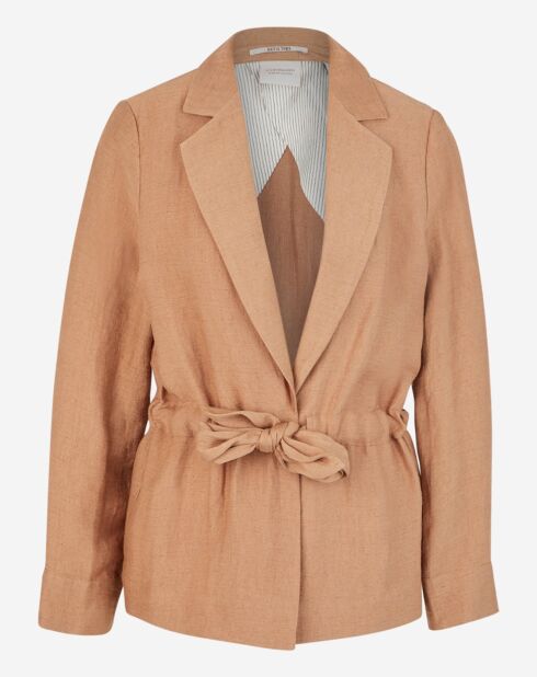 Giacca da abito beige in misto lino