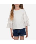 T-Shirt en Coton mélangé brodé blanc