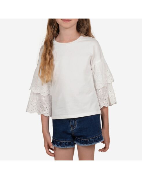 T-Shirt en Coton mélangé brodé blanc