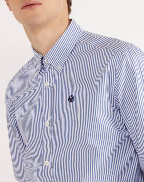 Chemise droite Stripe Oxford bleu marine/blanc