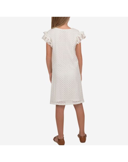 Robe droite mi-longue à dentelle ajourée blanche