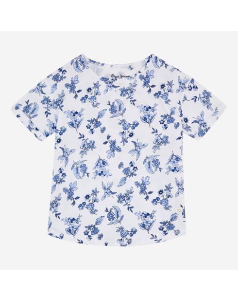 T-Shirt fleuri en Coton mélangé bleu