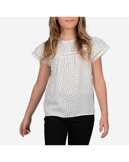 Ecrufarbenes Top mit Tupfenmuster