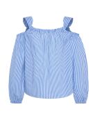 Top off shoulder à rayures bleu/blanc