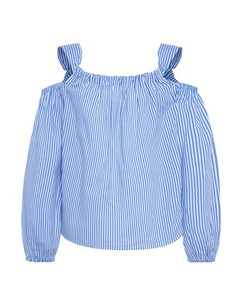 Top off shoulder à rayures bleu/blanc