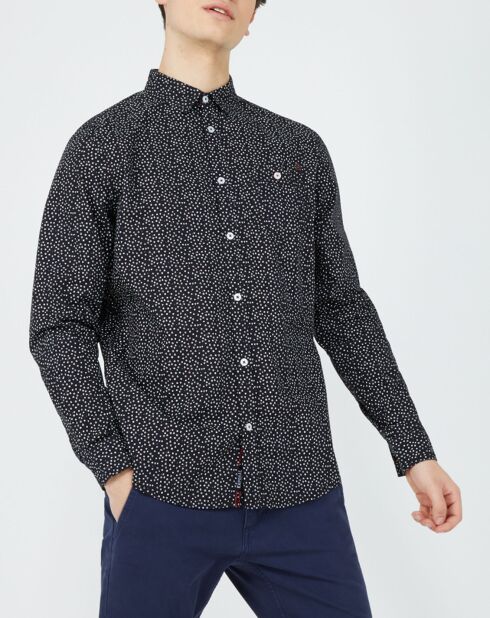 Regular-Fit-Hemd mit Aufdruck in Schwarz/Weiß