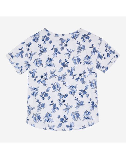 T-Shirt fleuri en Coton mélangé bleu