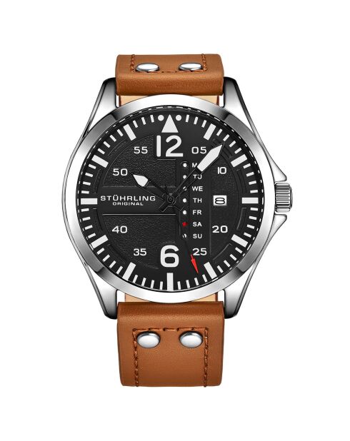 Montre Homme en Cuir Quartz  Aviator  marron/noir