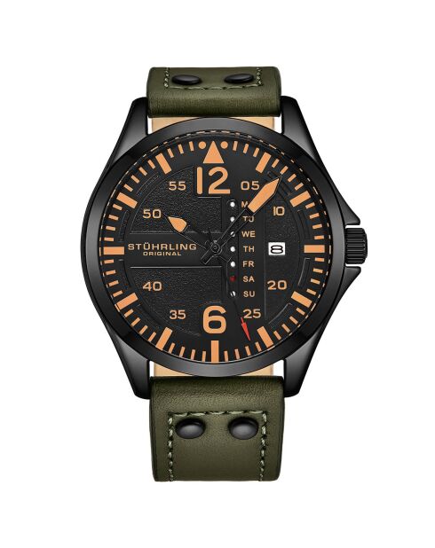 Montre Homme en Cuir Quartz  Aviator  verte
