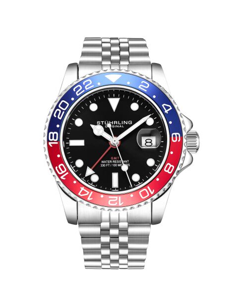 Montre Homme en Acier  Swiss Quartz  Aquadiver argenté/bleu/rouge