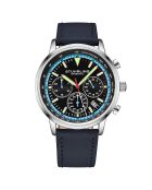 Montre Homme en Cuir Quartz Monaco argenté/bleu