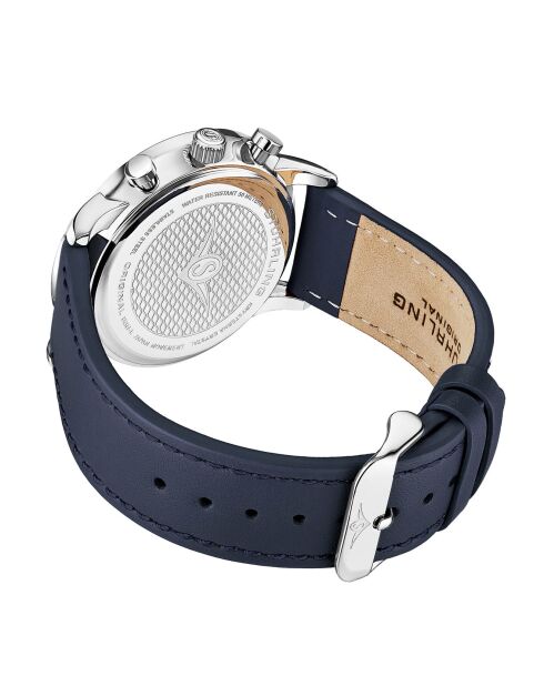Montre Homme en Cuir Quartz Monaco argenté/bleu