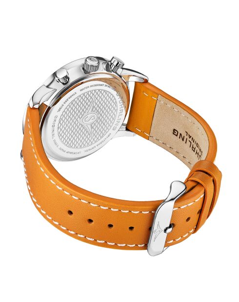 Herren-Quarzuhr aus Leder Monaco Camel/Silber