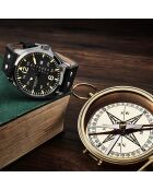 Schwarze Aviator Quarzuhr aus Leder für Herren
