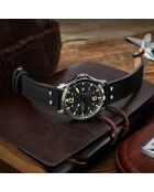 Schwarze Aviator Quarzuhr aus Leder für Herren