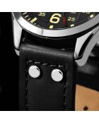 Schwarze Aviator Quarzuhr aus Leder für Herren