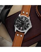 Montre Homme en Cuir Quartz  Aviator  marron/noir