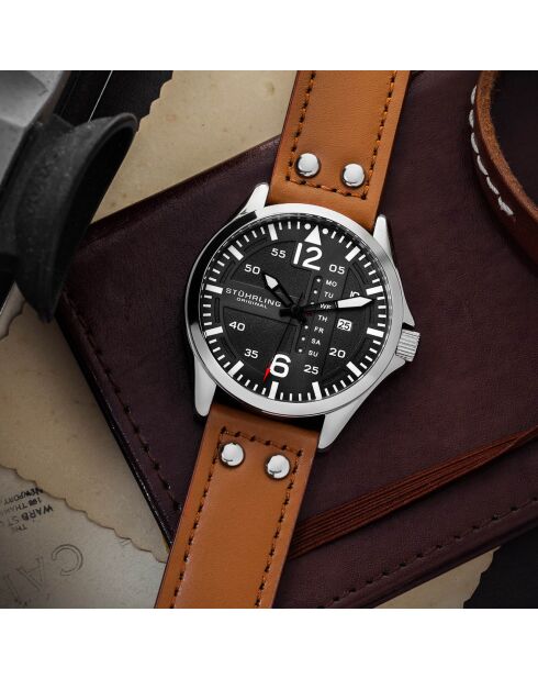 Montre Homme en Cuir Quartz  Aviator  marron/noir