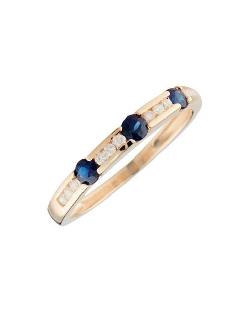 Bague Santel Diamants 0.10ct & 3 Saphirs 0.50ct or jaune