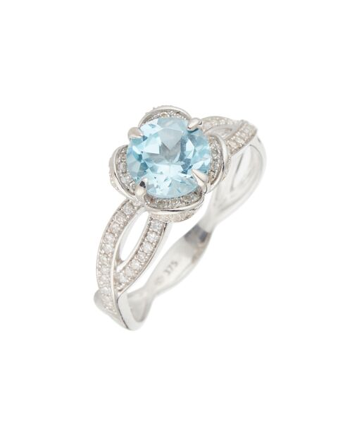 Bague Fleur de Moi Topaze Bleue 1.54ct Diamants 0.34ct Or Blanc
