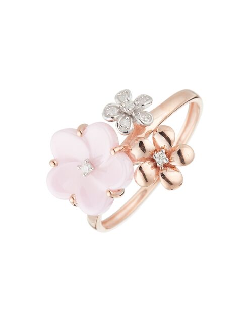 Floraisons roze keramische diamanten 0.041ct roségouden ring