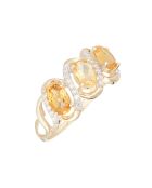 Aklan Diamantring 0,132 Karat und 3 Citrine 1,65 Karat Gelbgold
