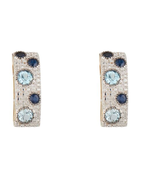 Boucles d'oreilles Toamasina Diamants 0.01ct. Saphir 0.1ct & 4 Topazes Bleues 0.18ct or jaune