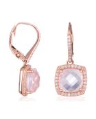 Pendientes Hobart con diamantes de 0,41 quilates y 2 piezas de cuarzo rosa de 4,6 quilates en oro rosa