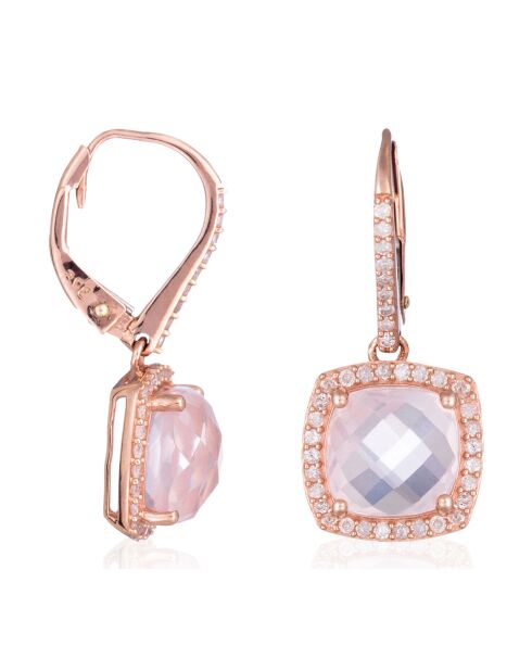 Orecchini Hobart con diamanti da 0,41 ct e 2 quarzi rosa in oro rosa da 4,6 ct