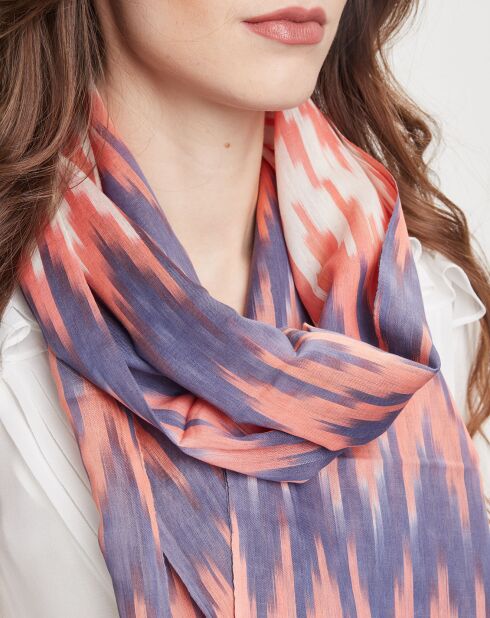 Foulard en Coton & Soie Voyage corail - 55x200 cm