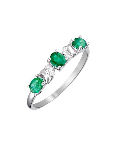 Bague Abaya Diamants 0.03 ct & Emeraudes 0.60 ct or blanc