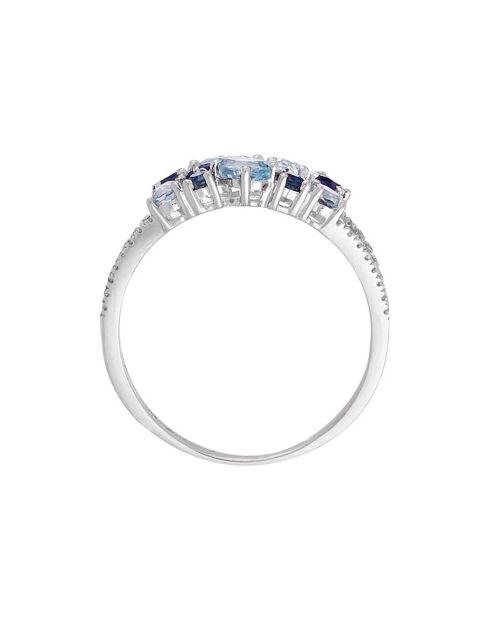 Bague Saphir Elixir Diamants 0.10 ct, Saphirs 0.5 ct & Topazes 1.03 ct or blanc