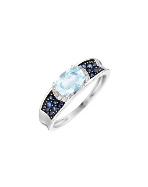 Bague Azur Diamants 0.04 ct Topaze 1.16 ct & Saphirs 0.25 ct Or Blanc