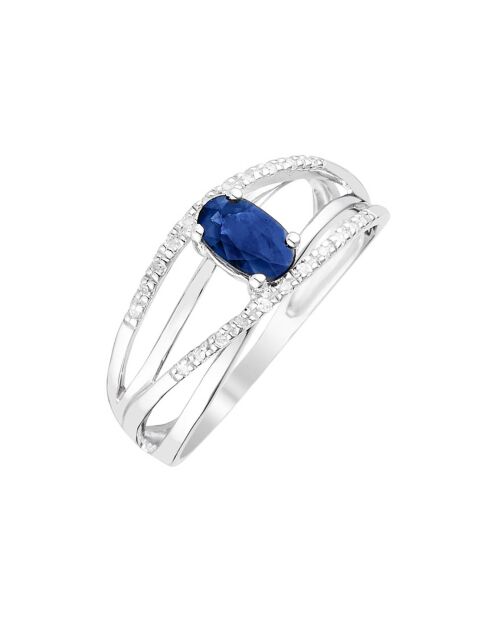 Anello con diamante Missouri 0,07 ct con zaffiri 0,65 ct in oro bianco 0,65 ct