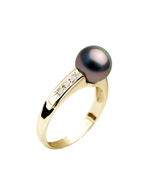 Bague Or Jaune Perle de Tahiti noire