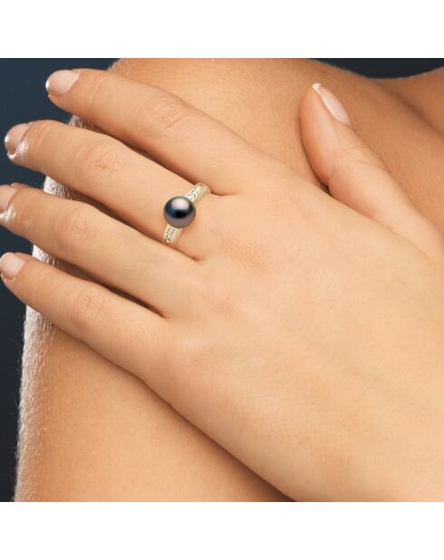 Bague Or Jaune Perle de Tahiti noire