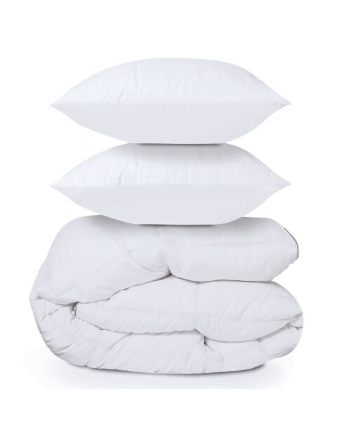 Couette & 2 oreillers plume d'oie anti-acariens blanc - 260x240 cm