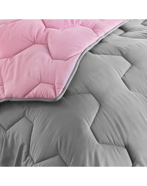 Couette 300gsm et  2 oreillers blanc/rose/gris - 200x200 cm