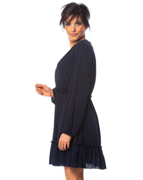 Robe patineuse Sivane à volants  marine