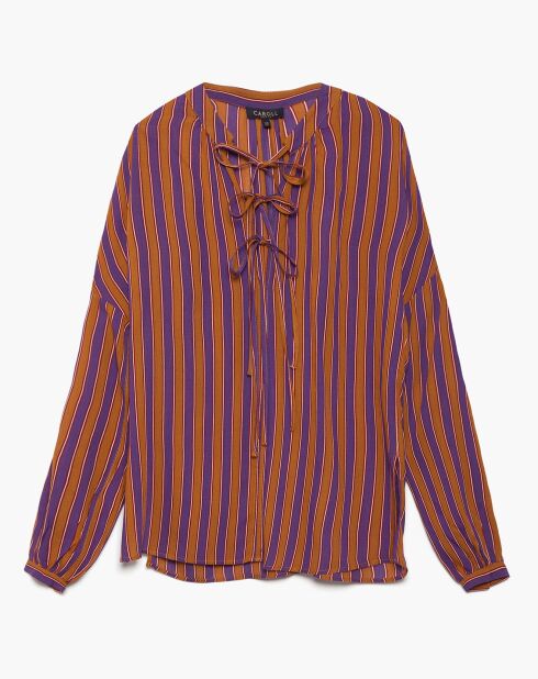 Blouse Avignon à rayures & liens à nouer à l'encolure violette