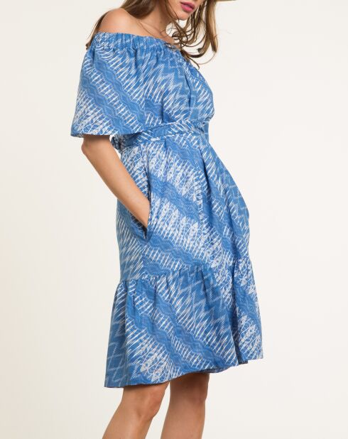 Robe Cecile à épaules dénudées imprimée azur