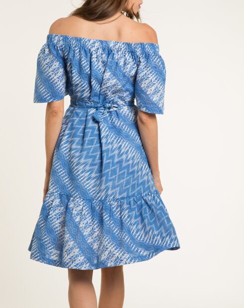 Robe Cecile à épaules dénudées imprimée azur