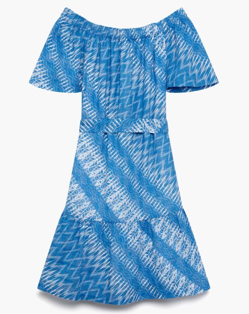 Robe Cecile à épaules dénudées imprimée azur