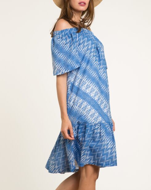Robe Cecile à épaules dénudées imprimée azur