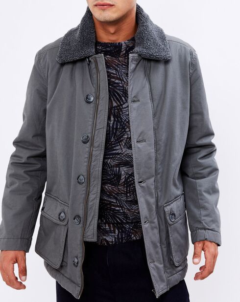 Manteau Ozu col fausse fourrure gris