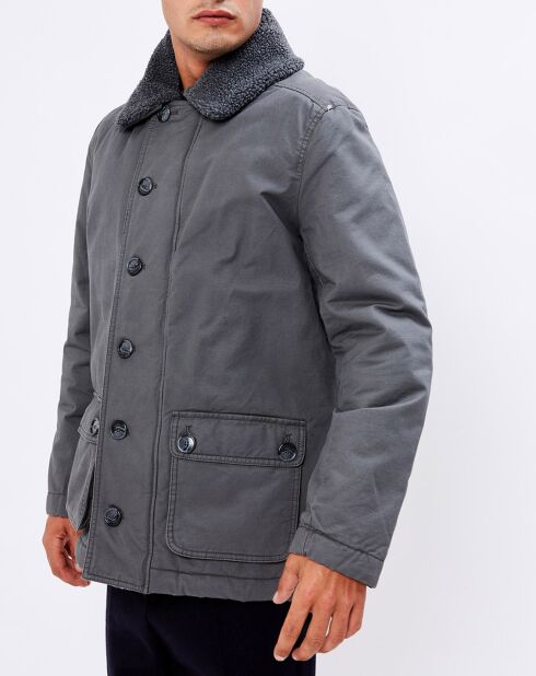 Manteau Ozu col fausse fourrure gris