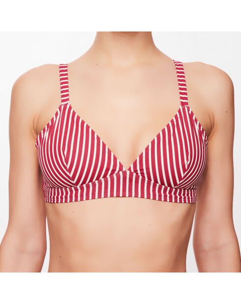 Haut de maillot triangle Julia à rayures rubis/écru