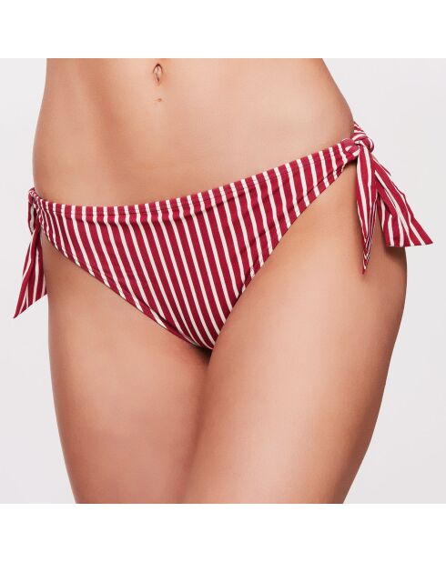 Gestreifte Bikinihose Julie in Rubin/Ecru