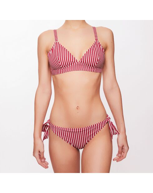 Gestreifte Bikinihose Julie in Rubin/Ecru